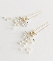 New Look 2 Pack Gold Flower Faux Pearl Hair Pins